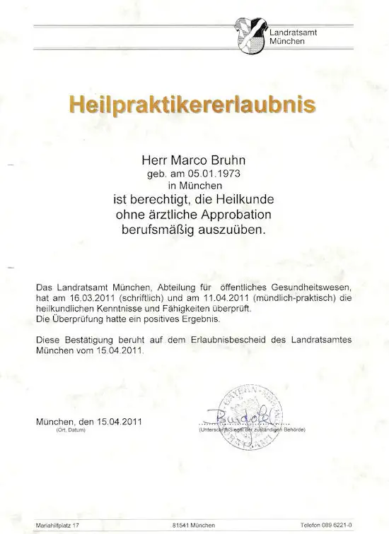 Marco Bruhn Heilpraktikererlaubnis