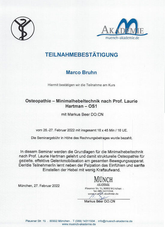Osteopathie Minimalhebeltechnik Marco Bruhn